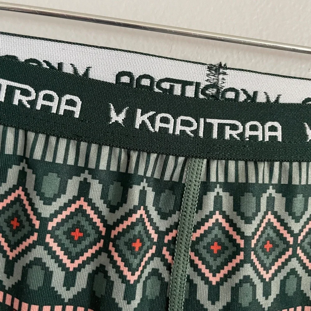 Kari Traa Lune Baselayer Womens L Green Fair Isle Geometric Thermal Leggings
